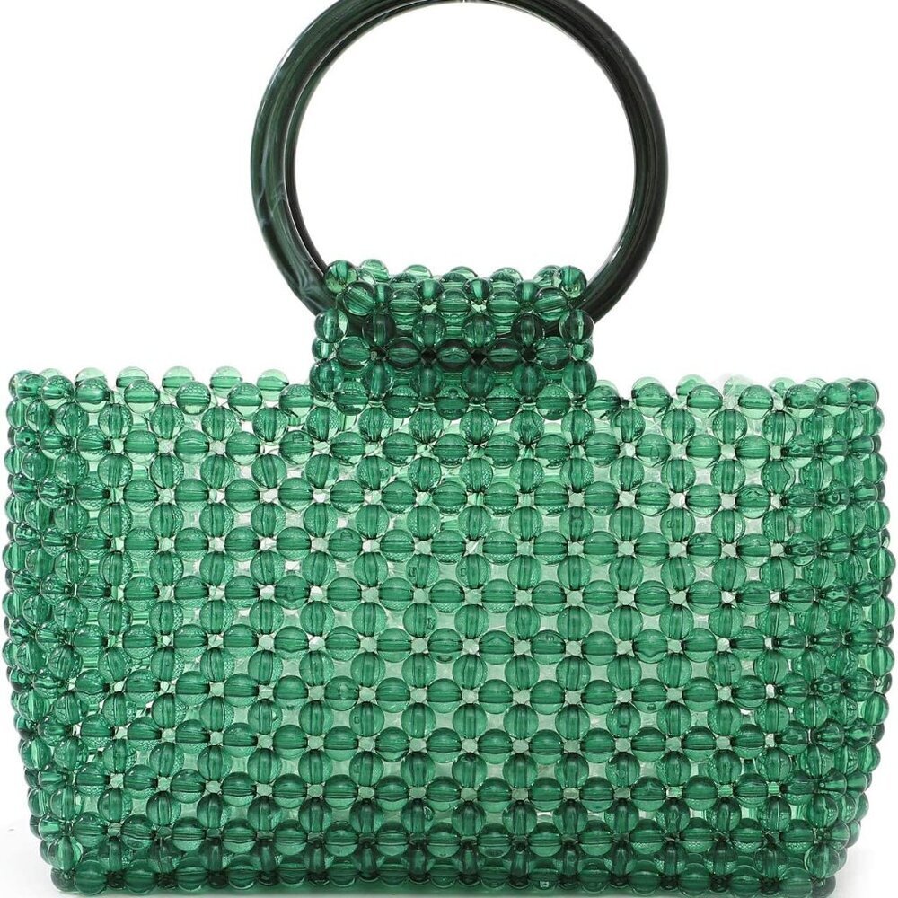 Women Handbag Acrylic Beaded Evening Bag Wedding Party Green Brown